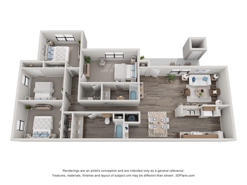 a stylized floor plan with a bedroom and a living room at Chapel Ridge of Stillwater, Stillwater, Oklahoma